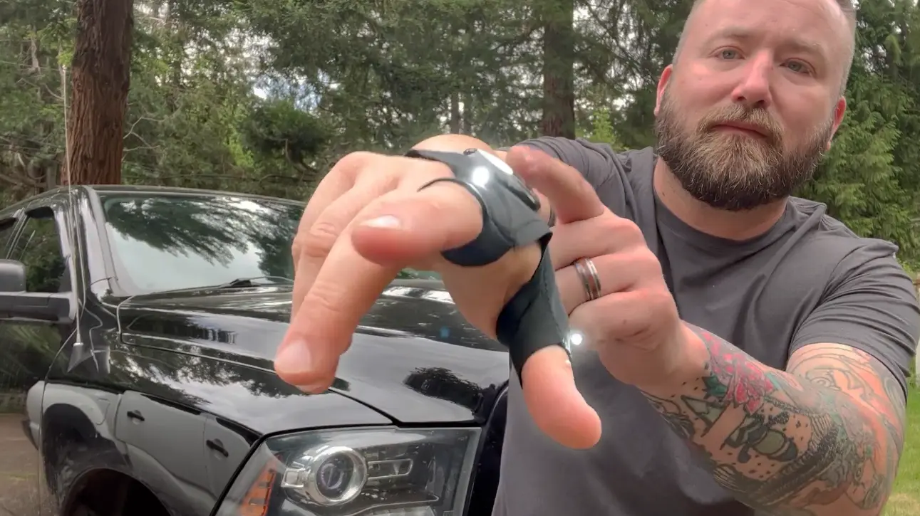 Customer showing SuperGloves near his truck