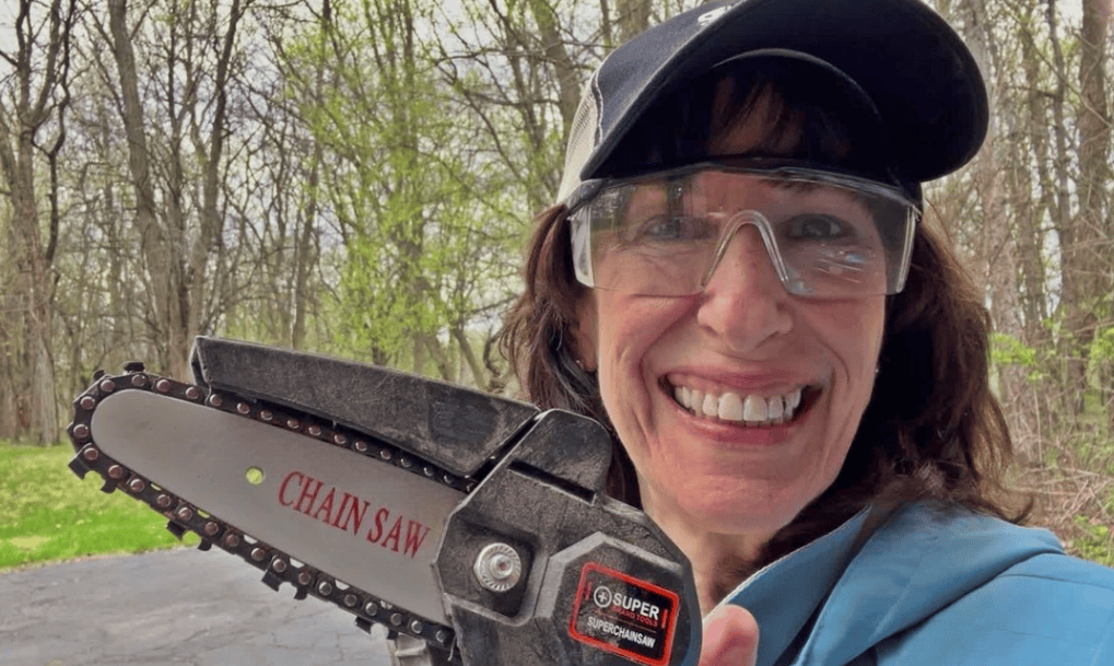 customer using SuperSaw outdoors